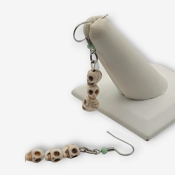 Handcrafted Skull Hook Earrings - Picture 9 of 12